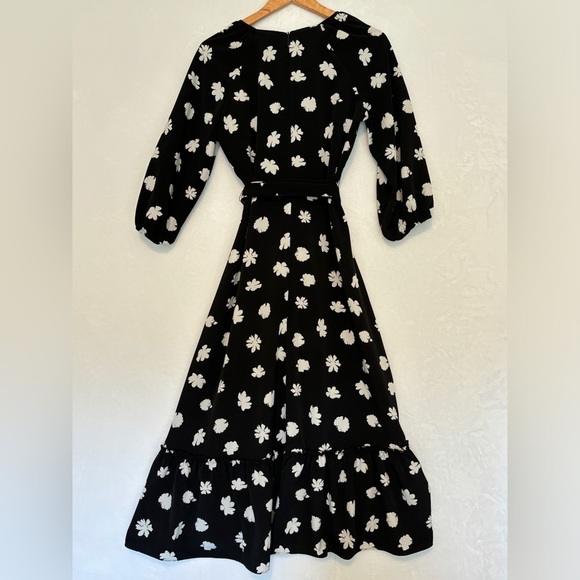 KARL LAGERFELD PARIS womens black white Floral-Print Crepe Dress midi size 6 - Picture 9 of 12